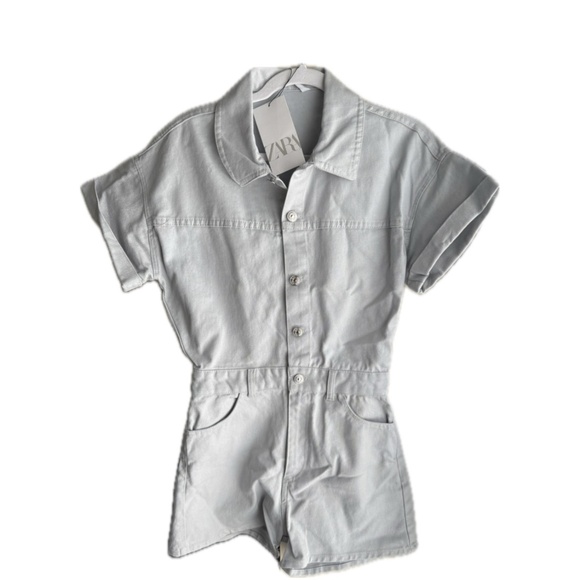 ZARA Denim Romper XS | Light Wash Utility Style NWT - Picture 5 of 13
